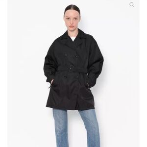 FACONNABLE Double Breasted 90’s Belted
Trench Coat, black, red interior lining